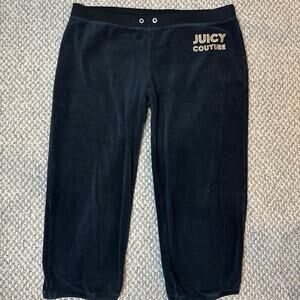 Vintage y2k Black Velour Juicy Couture capri glitter sweatpants